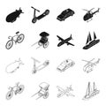 Bicycle, rickshaw, plane, yacht.Transport set collection icons in black,outline style vector symbol stock illustration