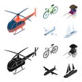 Bicycle, rickshaw, plane, yacht.Transport set collection icons in cartoon,black style vector symbol stock illustration