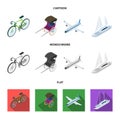 Bicycle, rickshaw, plane, yacht.Transport set collection icons in cartoon,flat,monochrome style vector symbol stock