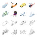 Bicycle, rickshaw, plane, yacht.Transport set collection icons in cartoon,outline style vector symbol stock illustration