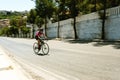 Bicycle rider climbing at Varyant Road at Izmir Konak Turkey