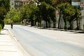 Bicycle rider climbing at Varyant Road at Izmir Konak Turkey