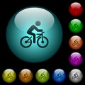 Bicycle with rider icons in color illuminated glass buttons