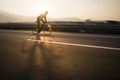 Bicycle rider rides fast. Royalty Free Stock Photo