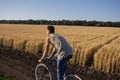 Bicycle rider traveler outdooer in summer day Royalty Free Stock Photo