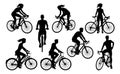 Bicycle Riding Bike Cyclists Silhouettes Set