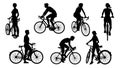 Bicycle Riding Bike Cyclists Silhouettes Set