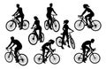 Bicycle Riding Bike Cyclists Silhouettes Set