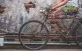 Bicycle And Riding Painting On Wallpaper Background Royalty Free Stock Photo