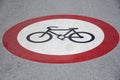 Bicycle riding prohibited symbol on tarred road