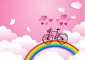 Bicycle riding on a rainbow with valentine`s day Royalty Free Stock Photo