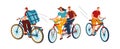 Bicycle riding together, people ride bicycle, young healthy happy exercise, isolated on white, flat style vector