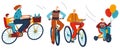 Bicycle riding together, people ride bicycle, young healthy happy exercise, isolated on white, flat style vector