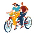 Bicycle riding together, bicycle, young healthy happy exercise, isolated on white, flat style vector illustration.
