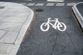 Bicycle road sign painted on the asphalt road Royalty Free Stock Photo