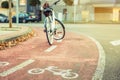 Bicycle road symbol over street bike lane with bicycle