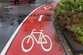 Bicycle road symbol in the rain