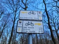 Bicycle route direction signs in the wods around Katowice, Poland Royalty Free Stock Photo