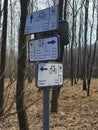 Bicycle route direction signs in the wods around Katowice, Poland Royalty Free Stock Photo