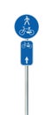 Bicycle route number, cycling and pedestrian lane road sign, large detailed isolated vertical closeup European Eurovelo cycle bike