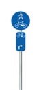 Bicycle route number, cycling and pedestrian lane road sign