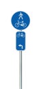 Bicycle route number, cycling and pedestrian lane road sign, large detailed isolated vertical closeup European Eurovelo cycle bike