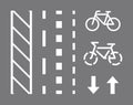 Bicycle route sign, road markings and arrows pointing direction. Vector illustration