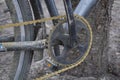 Bicycle with a rusty bicycle chain, sprockets, ratchet Royalty Free Stock Photo