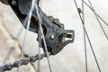 Bicycle`s detail view of rear wheel with chain and sprocket Royalty Free Stock Photo