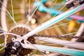 Bicycle`s detail view of rear wheel with chain sprocket Royalty Free Stock Photo
