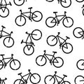 Bicycle seamless vector background. Bike pattern repeat black on white. Distressed grunge style. Monochrome hipster