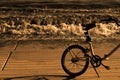 Bicycle on the seashore in sepia style