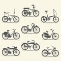 Bicycle set design flat isolated.Silhouettes bikes icon set design.