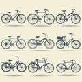 Bicycle set design flat .Silhouettes bikes icon set design.