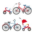 Bicycle Set for family ride. Set riding bikes isolated on white background. Vector flat illustration Royalty Free Stock Photo