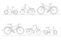 Bicycle Set for family ride, silhouette of bikes isolated on white background, bike for man, woman, boy, girl, vector illustration Royalty Free Stock Photo