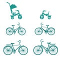 Bicycle Set for family . Set  of silhouette bicycles  isolated on white background. Vector flat icons. Royalty Free Stock Photo