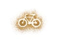 Bicycle shape on golden glitter over white background