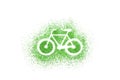 Bicycle shape on green glitter over white background