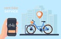 Bicycle sharing system with use smartphone for rent and paid.