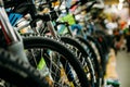 Bicycle shop, rows of new bikes, cycle sport store