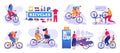 Bicycle shop set of isolated vector illustration. Bikes and bicycles store, repair shop service. Cycles wheels Royalty Free Stock Photo
