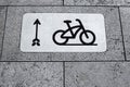 Bicycle sign and arrow on paving slabs in the park Royalty Free Stock Photo
