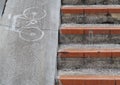 BIcycle sign symbol icon on new grey concrete narrow slope path Royalty Free Stock Photo