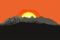 Bicycle silhouette on mountain nature landscape. Beautiful sunset Royalty Free Stock Photo