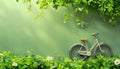 A bicycle is sitting in a field of green grass by AI generated image Royalty Free Stock Photo
