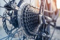 Bicycle sprocket on the rear wheel of bike Royalty Free Stock Photo