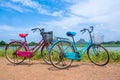 The bicycle stands on a village road at Thalkote lake near Sigiriya