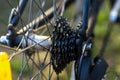 Bicycle stars of a back wheel. Bicycle repair and maintenance. Gear change stars Royalty Free Stock Photo