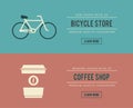 Bicycle store and coffee shop banners